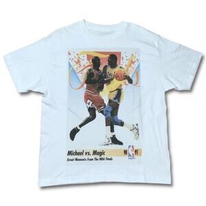 Michael Jordan Vs Magic Johnson T-Shirt Mens Medium White Nba Finals